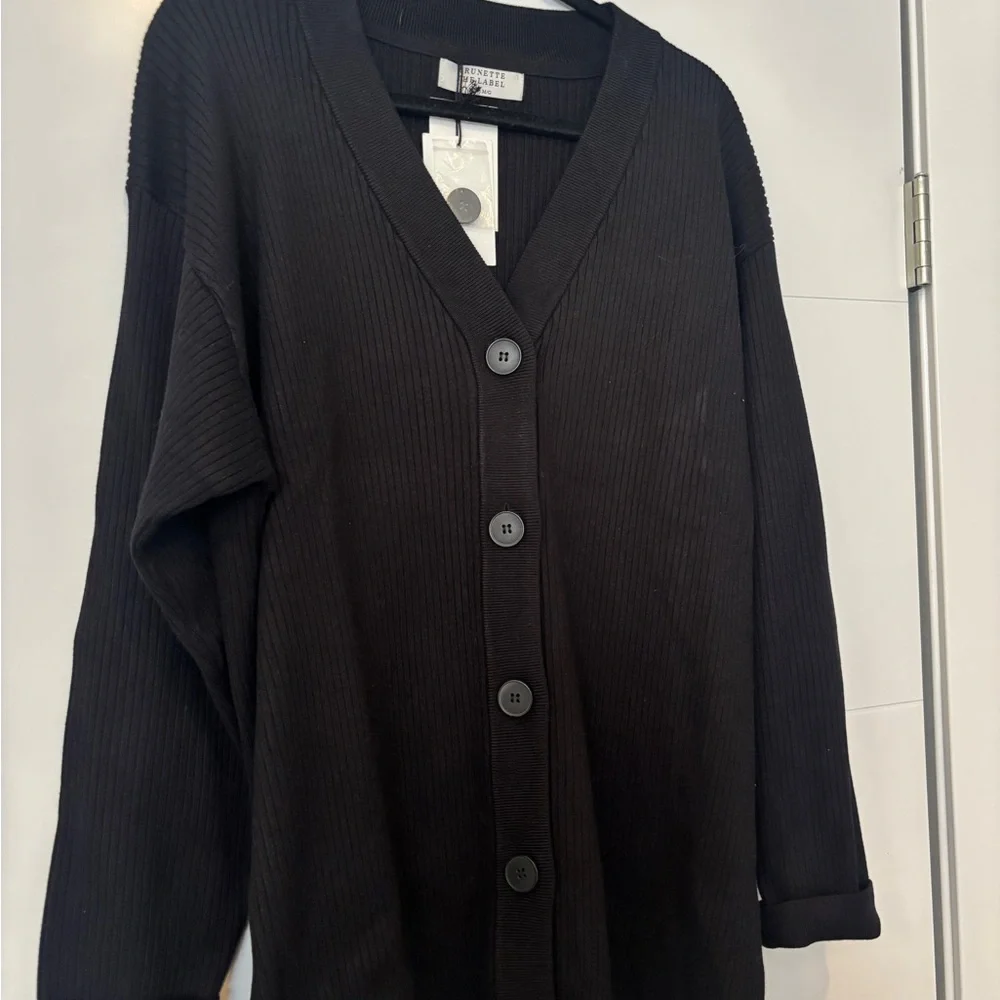 Brunette The Label Ottoman Ribbed Oversized Button-Front Cardigan Black - Picture 3 of 10